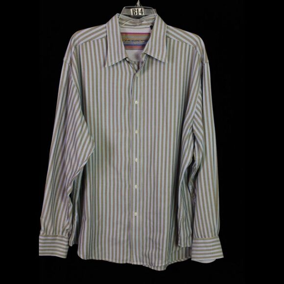 ROBERT GRAHAM BLUE/TAN STRIPE BUTTON FRONT LONG SLEEVE MENS 2XL SHIRT - Picture 1 of 8